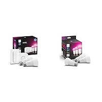 Hue Smart Light Starter Kit - Includes (1) Bridge, (1) Dimmer Switch & Smart 60W A19 LED Bulb - White and Color Ambiance Color-Changing Light - 3 Pack