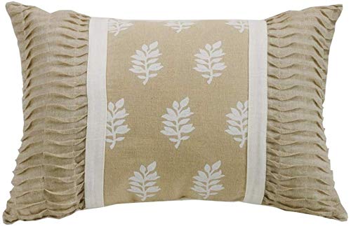 HiEnd Accents Newport (Vintage White & Taupe) Leaf Motif Oblong Throw Pillow w/Ruching Ends