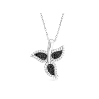 925 Sterling Silver Finish Black & White Sapphire Pave Leaf Design Pendant Cable Chain Necklaces