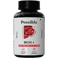 KC Iron+ for Women & Men| Iron Supplement with Vitamin C, Zinc, Folic Acid & Vitamin B12| Increase Hemoglobin Levels| Good for Iron Deficiency 60 Capsules (Pack of 1)
