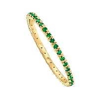 925 Sterling Silver Natural Emerald Gemstone Birthstone Gold Plated Silver Eternity Band Ring