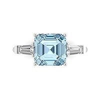 Clara Pucci 3.50 carat Asscher cut 3 stone Solitaire Genuine Natural Aquamarine Proposal Wedding Anniversary Bridal Ring 18K White Gold
