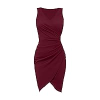 Eyelet Dress for Women,Women's Sexy V Neck Sleeveless Wrap Pleat Solid Color Dress Formal Dresses for Plus Size