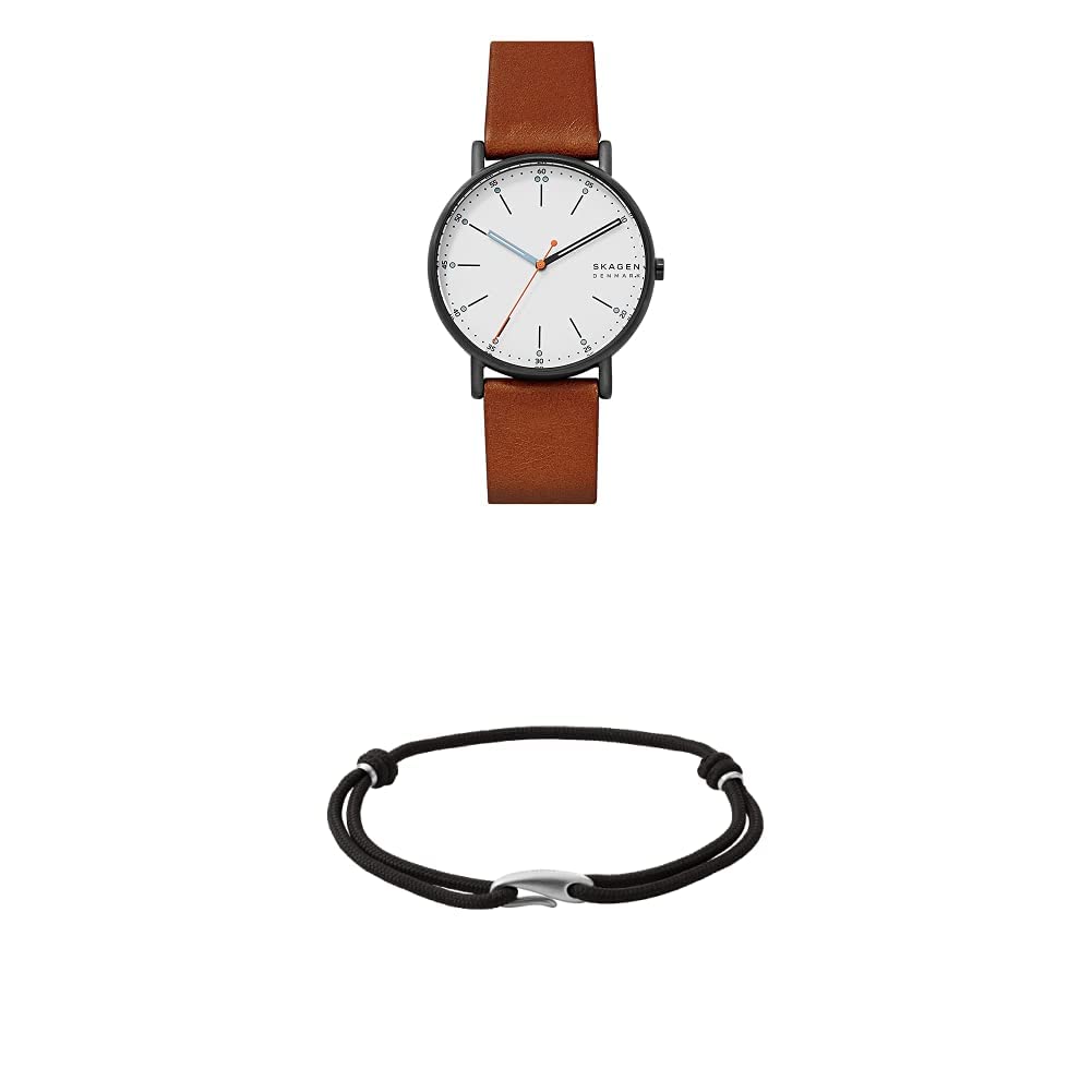 Skagen Signatur Three-Hand 40mm Minimalist Watch Men's Pendler Silver-Tone Stainless Steel Multi Strand Bracelet (Model: SKJM0196040)