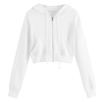 Womens Zip Up Cropped Hoodies Full Zipper Sweatshirts Pullover Fall Clothes Casual Workout Solid Jekets with Pockets