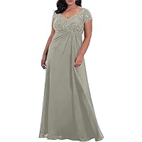 Plus Size Mother of The Bride/Groom Dresses for Wedding Short Sleeve Chiffon Formal Evening Party Gowns for Women