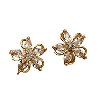 2Ct Marquise Cut VVS1/D Diamond Flower Stud Earrings 14K Yellow Gold Finish