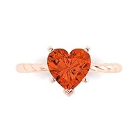 1.95ct Heart Cut Solitaire Rope Twisted Knot Light Red Simulated Diamond 5-Prong Classic Statement Ring 14k Pink Rose Gold
