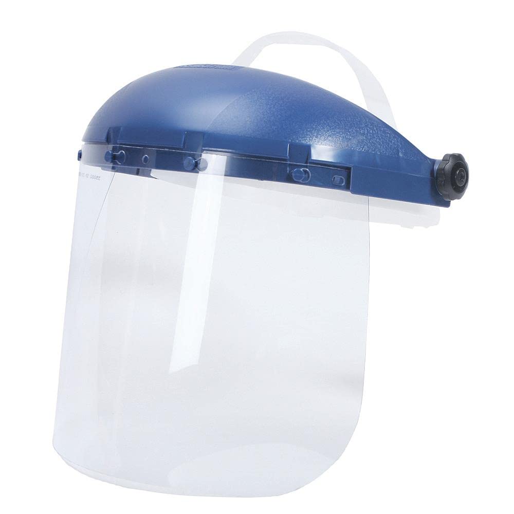 Sellstrom Single Crown Safety Face Shield with Ratchet Headgear, Clear Tint, Anti-Fog Coating, Blue, S39140