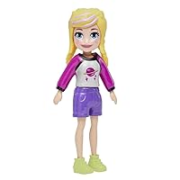 Polly Pocket Collectible Doll ~ Polly Wearing Purple Shorts, White and Purple Saturn Shirt, Green Boots and Wearing Heart Locket ~ 3 1/2