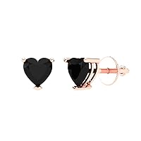 0.9ct Heart Cut Solitaire Natural Black Onyx Unisex Pair of Stud Earrings 14k Rose Gold Screw Back conflict free Jewelry