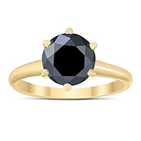 2 Carat Round Black Diamond Solitaire Ring in 14K Yellow Gold