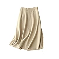 Women Simple 30% Cashmere 70% Wool Knitted Skirt Solid Elastic Waist Elegant Skirt