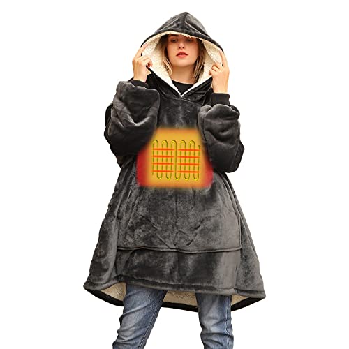 Heated Wearable Blanket Oversized Blanket Hoodie for Women and Men, Oversized Sherpa Blanket Hoodie with Sleeves and Giant Pocket,Warm and Cozy Thi...
