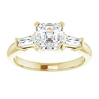 925 Silver,10K/14K/18K Solid Yellow Gold Handmade Engagement Ring 1 CT Asscher Cut Moissanite Diamond Solitaire Wedding/Classic Gift for/Her Woman Ring
