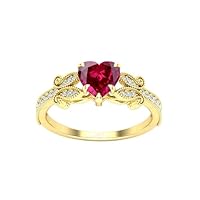 Vintage 3 CT Heart Shape Ruby Engagement Ring 14k Gold Red Ruby Wedding Ring Antique Leaf Style Wedding Ring Unique Ruby Bridal Anniversary Rings