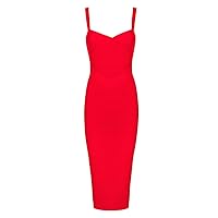whoinshop Women's Rayon Strap Celebrity Midi Evening Party Bandage Dress (S, Red-ployester)
