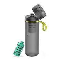 PHILIPS Water GoZero Active BPA-Free Water Bottle with River/Lake/Spring Water Filter for Hiking Camping, Sport Squeeze Water Bottle, Lightweight, Blue, 20 oz with Adventure Filter, Grey