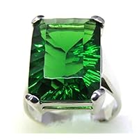 R0768G Classic Style Green Helenite Rectangle 13x18mm 16Ct Sterling Silver Ring