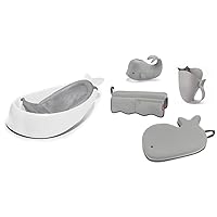 Skip Hop Baby Bath Tub, 3-Stage Smart Sling Tub, Moby, White & Moby Baby Bath Essential Set, Grey