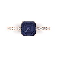 1.63ct Brilliant Asscher Cut Solitaire with Accent Simulated Blue Sapphire designer Modern Statement Ring Solid 14k Rose Gold