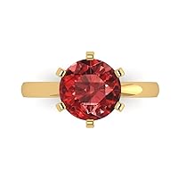 Clara Pucci 3 ct Round Cut Solitaire Natural VVS1 Red Garnet Excellent Engagement Bridal Promise Anniversary Ring 18K Yellow Gold