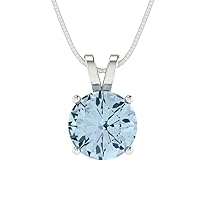 Clara Pucci 2.50 ct Round Cut Genuine Blue Simulated Diamond Solitaire Pendant Necklace With 18