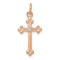 14k Rose Gold Small Diamond Budded Religious Faith Cross Pendant Necklace Measures 21.5x9mm Wide Jewelry for Women
