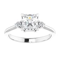 Mois 1 CT Asscher Cut Colorless Moissanite Engagement Ring Wedding/Bridal Ring, Diamond Ring, Anniversary Solitaire Accented Promise Vintage Antique 925 Sterling Silver Gorgeous Rings for Wife