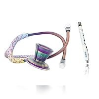 MDF Instruments ProCardial Cardiology Stethoscope, Lightweight Titanium, Adult, Dual Head, Rainbow Leopard Kaleidoscope Tube + MDF LUMiNiX Medical Professional Penlight