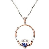 ABHI Heart Cut Blue Sapphire 925 Sterling Silver Diamond Claddagh Heart Pendant Necklace for Women's & Girl's 14K Gold Finish