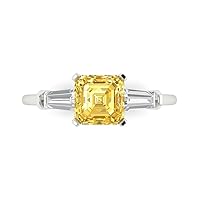 Clara Pucci 1.59ct Square Emerald Baguette cut 3 stone Solitaire Canary Yellow Simulated Diamond designer Modern Ring 14k White Gold