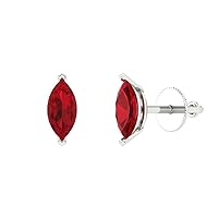 0.9ct Marquise Cut Solitaire Simulated Red Ruby Unisex Pair of Stud Earrings 14k White Gold Screw Back conflict free Jewelry