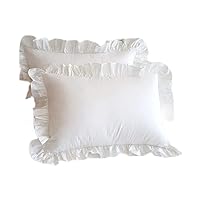 Ruffled Pillow Cover, Cotton Vintage Princess Cushion Cover, Ruffled Decorative Cushion Cover -48X74Cm, White