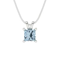 0.55ct Princess Cut Designer Swiss blue Topaz Gem Solitaire Pendant Necklace With 18