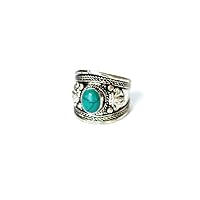 Boho Style Blue Stabilized-Turquoise Adjustable Cuff Ring | Stainless Steel Jewelry from Nepal