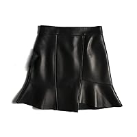 Leather Mini Skirt for Women Femme Chic Irregular Short High Waist Ruffled Fishtail (Color : D, Size : XX-Large)
