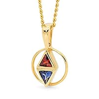 0.20 CT Trillion Cut Created Garnet & Blue Sapphire Pendant Necklace 14K Yellow Gold Over