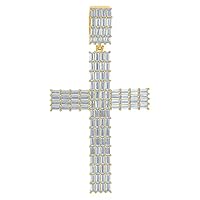 925 Sterling Silver Yellow tone Mens Baguette CZ Cubic Zirconia Simulated Diamond Cross Religious Charm Pendant Necklace Measure Jewelry Gifts for Men