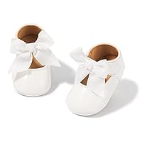 Baby Mary Jane Flats for Girls with Bowknot Cotton Anti Skid Sole Infant First Walker Princess Dress Crib Wedding Shoes