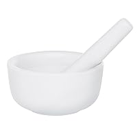 HIC Kitchen HIC Mortar and Pestle Spice Herb Grinder Pill Crusher, Fine-Quality Porcelain, 3.5-Inch, White