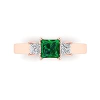 Clara Pucci 1.11 ct Brilliant Princess Cut Simulated Emerald 14k Rose Gold 3 Stone anniversary Wedding Engagement Ring