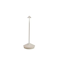 Zafferano Pina Pro LED Table Lamp (Color: Sand) in Aluminum, IP54 Protection, Indoor/Outdoor use, Contact Charging Base, 11”, USA Plug