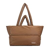 Large Puffy Tote Bag for Women, Lightweight Quilted Cotton Padded Shoulder Bag, Down Puffer Handbag Bag
