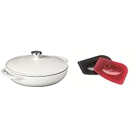 Lodge EC3CC13 Enameled Cast Iron Covered Casserole, 3.6-Quart, Oyster White & SCRAPERPK Durable Pan Scrapers, Red and Black, 2-Pack