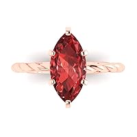 Clara Pucci 2ct Marquise Cut Solitaire Rope Twisted Knot Natural Red Garnet Proposal Bridal Wedding Anniversary Ring 18K Rose Gold