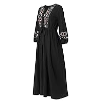 Spring and Summer Embroidered Dress Loose Casual Cotton Linen Vestidos Women's Mid-Sleeve Sundress