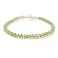 Natural Peridot 3-4.5mm Button Shape Smooth Cut Gemstone Beads 7 Inch Adjustable Silver Plated Clasp Bracelet For Men, Women. Natural Gemstone Stacking Bracelet. | Lcbr_05047