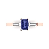 Clara Pucci 1.1 Emerald Baguette cut 3 stone Solitaire with Accent Stunning Simulated Blue Tanzanite Modern Promise Statement Ring 14k Rose Gold