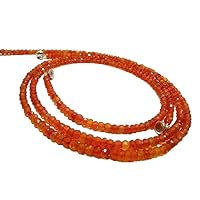 Kashish Gems & Jewels Natural Carnelian Rondelle Faceted 3-4mm Beaded Necklace with Magnetic Clasp